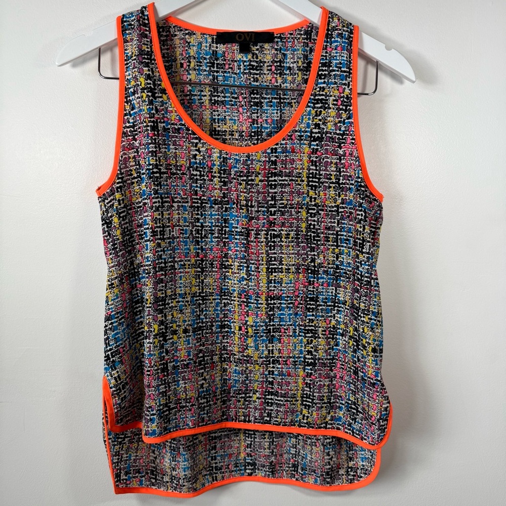 OVI Women’s Multicolor Sleeveless Tank Top with Neon Trim Size Small